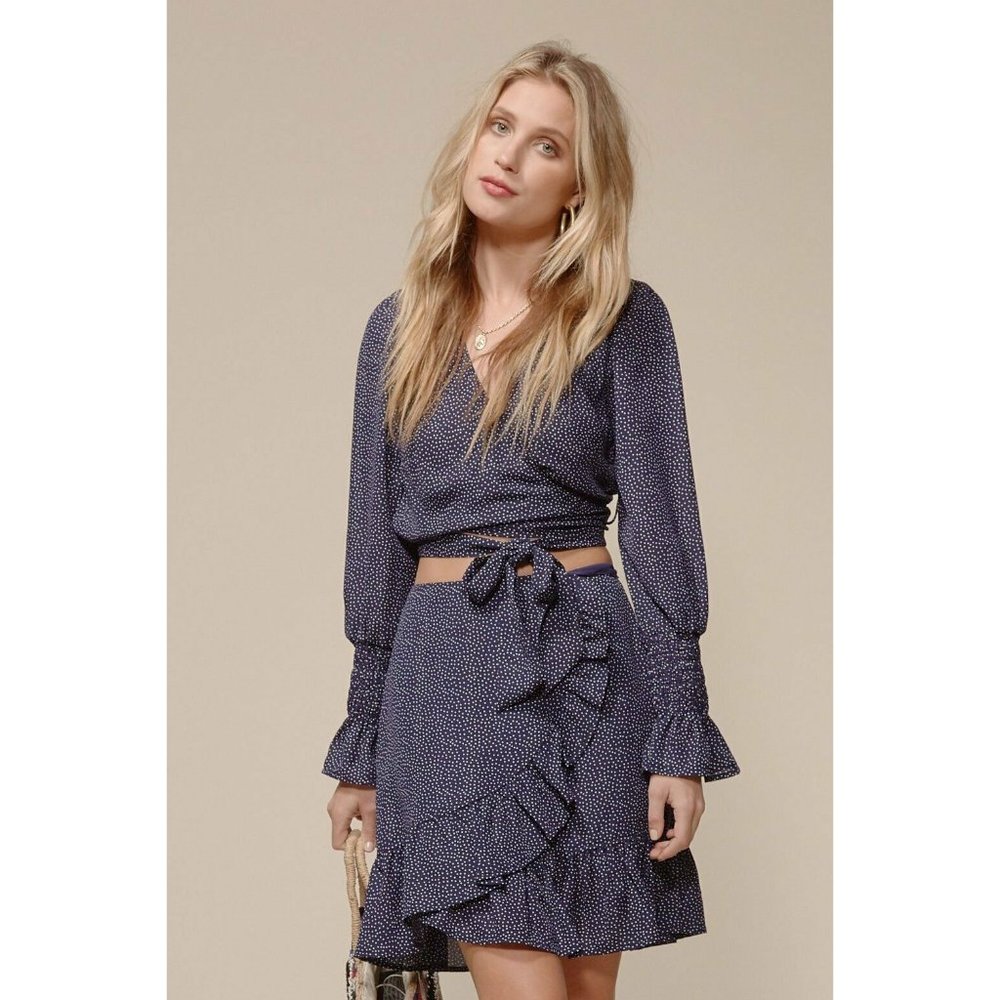 Gianni Bini Polka Dot Navy White Skirt Shirt Set